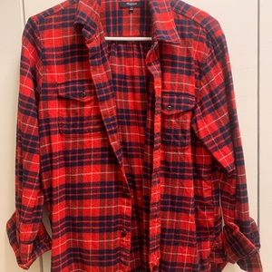 MADEWELL. Small, red and dark blue, plaid flannel.